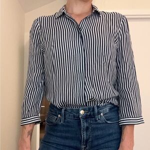 Zara Blue and White Blouse Elegant Top